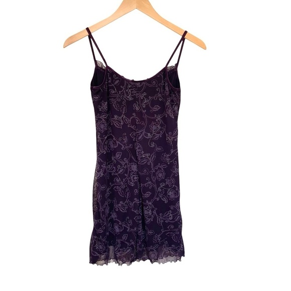 Vintage Y2K Purple Fairy Core Floral Garden Mini Slip Dress Lettuce Trim M - Picture 3 of 11